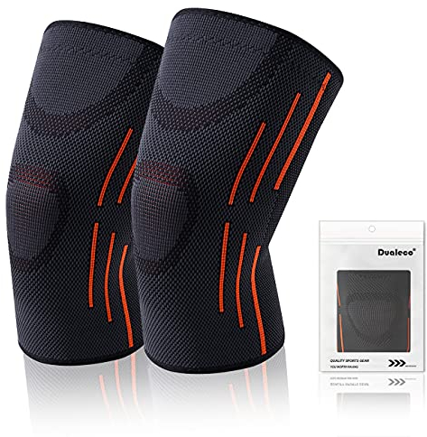 Dualeco Genouillère Sport/Musculation/Runing/Football 1 Pièce, Antidérapant Genouillere, Respirant Genouillères Ligamentaire Latéral/Rotulienne/Ménisque, Attelle Genou Homme/Femme/Adultes