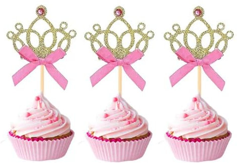 CHUANGOU Decorazione Torta Corona d'oro, Toppers Torta Buon Compleanno, Cupcake Toppers per la Festa di Compleanno 12 Pezzi