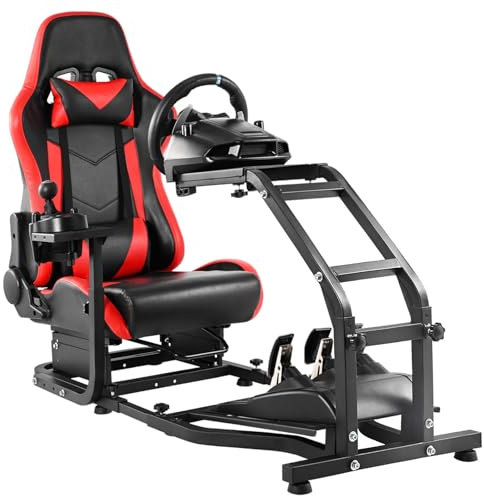 Dardoo G29 Adjustable Gaming Sim Cockpit With Red Seat Fit for Logitech G920 G923, for Thrustmaster T300 Racing Steering Wheel Stand, Not Including Steering Wheel Pedal and Handbrake
