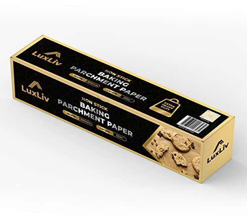 LuxLiv ® Rollo de papel de pergamino de cocina resistente de 50 m de largo, antiadherente, resistente a la grasa, marrón sin blanquear, extra grueso, 1 pie de ancho
