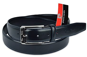 Pierre Cardin Cintura Regolabile Uomo Vera Pelle Liscia Cuciture Laterali Fibbia NICKEL FREE Colore Nero (120 Taglia 50-52)