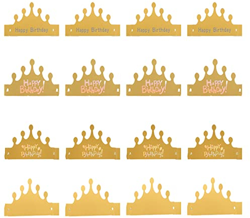 JCKD 16 pezzi Cappello di corona di compleanno regolabile in carta d'oro, cappello di corona di festa per i bambini e gli adulti per festeggiare il compleanno cappello decorativo (4 tipi)