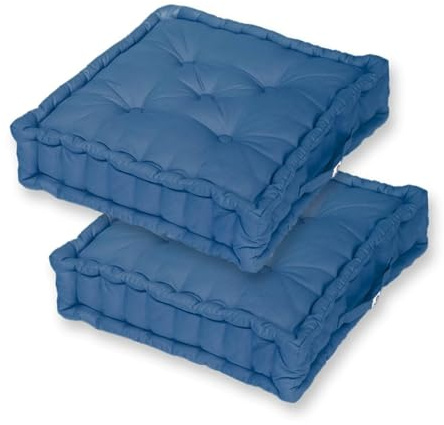Juego de 2 Cojines de Suelo Cuadrados para salón o jardín - Cojines Acolchados con Tratamiento Repelente al Agua y asa de Transporte - Certificados Oeko-Tex - 60x60x15 cm, Azul Petróleo - Déco Arts