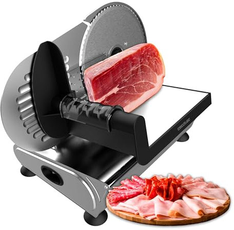 Cecotec Cortafiambre de Metal Rock'Ncut Advance. 180W de Potencia, Disco 190Mm, Ajuste de Grosor 0-15Mm, Disco Extraíble Quickout, Carro de Acero Inox, Estabilidad y Seguridad