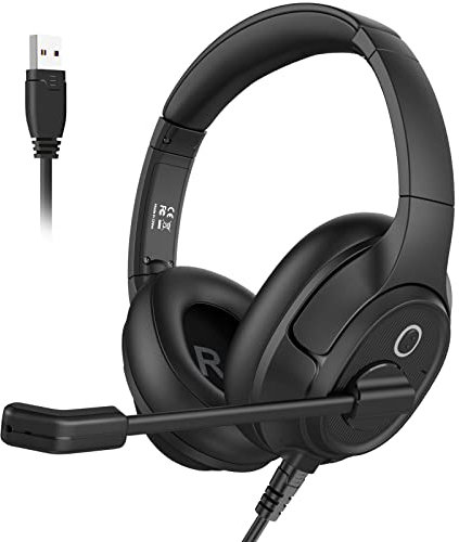 EKSA H2 USB Headset with Microphone, Environmental Noise Cancellation Over-Ear PC Headphone for Laptop with Mute Switch & Volume Control, Computer Headsets for Home, Call Center, Office, Teams, Zoom