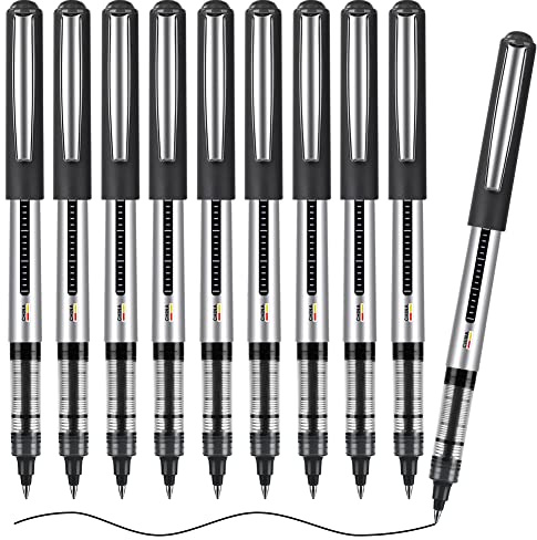 OFFCUP Bolígrafo de Tinta Líquida Negra, 10pcs Bolígrafos de Secado Rápido de Tinta, Bolígrafo de Tinta Líquida, Bolígrafo Roller Tinta Líquida, para Oficina, Hogar, Empresa, Escuela - 0,5mm