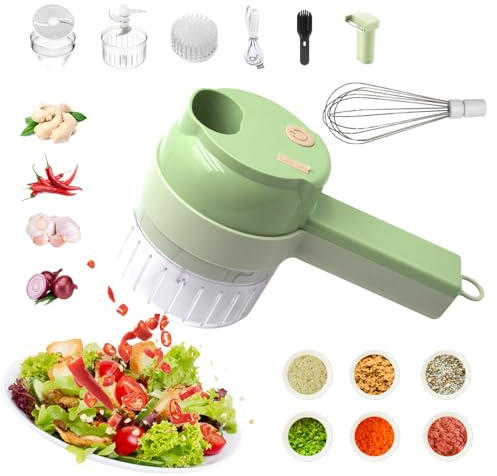 AXEDAES 4 in 1 Multi-Functional Portable Electric Vegetable Cutter Set, Wireless Vegetable Processor for Garlic, Peppers, Onions, Celery, Ginger, Meat, With Brush, Comes with Egg & Cream Beater.
