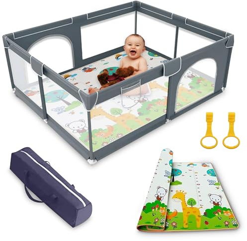 EveryKip® Laufstall Baby 120x120cm, Laufgitter baby mit atmungsaktivem Netz, Baby Laufstall mit Reißverschlusstür, Kinder laufgitter, Kleines Laufstall Dunkelgrau