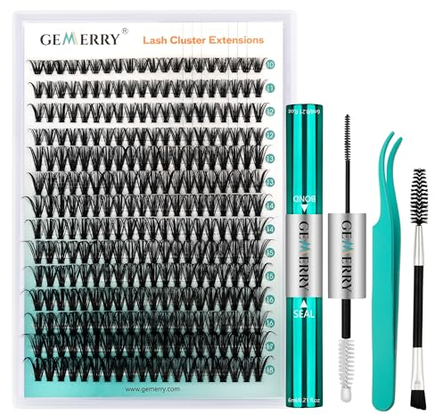 GEMERRY 280pcs Ciglia Finte Ciuffetti Kit 40D Ciuffi a Ciglia D Curl 10-18mm bond e seal ciglia Pinzette er Uso FAI DA TE a Casa Ciglia a Grappolo Extension Ciglia Kit(40D-D, 10-18mm-Kit)