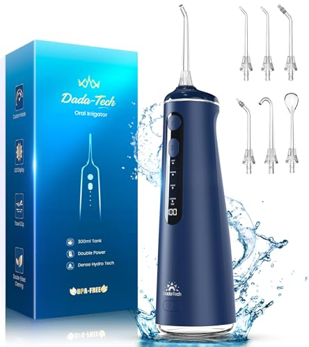 Water Flosser for Teeth Cordless Picks Dental Electric Oral Irrigator Portable Cleaner UK with 8 DIY Modes 7 Jets 300ml Tank Braces Flossers Rechargeable (Blue)