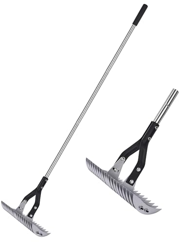 YEELOR Thatch Rake - 15-Inch Wide Adjustable Handle Thatching Rakes, Adjustable Rake Head Weed Tool, Heavy-Duty Metal Raker for Removing Dead Grass, Combing Lawn & Aerating Garden Soil