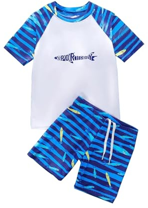 Bañador Niño, Shorts de Baño, Camiseta Proteccion Solar Niño, Bañadores Natacion (FR/ES, Edad, 3 años, 4 años, Regular, Azul y Blanco)