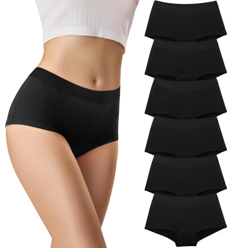 Libella Unterhosen Damen Baumwolle Panties Atmungsaktiv Mittlere Taille Hipster Slips Bequeme Unterwäsche für Frauen Baumwoll Schritt 6er Pack Schwarz M