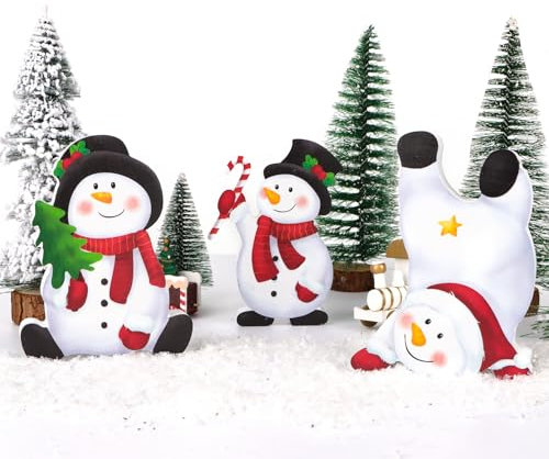BETESSIN 3 Stück Weihnachtsdeko Holz - Schneemann Tischdeko Weihnachten - Dekorativer Aufsteller für Weihnachtsdekoration - Geschenkidee zur Weihnachten (12x10cm)