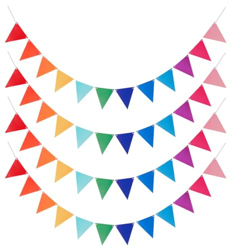 SGERUFZ 4 Pcs Guirnalda Banderines Multicolor de Decoración para Cumpleaños Boda Escuela Fiesta al Aire Libre Bandera Banderín de Tela de Imitación Cáñamo