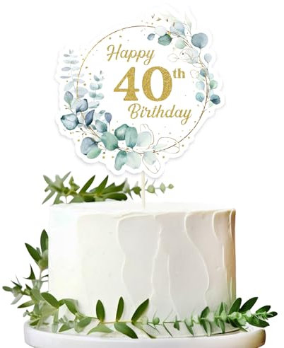 Décoration de Gâteau Joyeux Anniversaire 40 ans Gâteau Cake Topper Happy 40th Birthday forme Feuille Vert Cupcake Topper Personnalisée Décoration de Table pour Mariage Anniversaire Fête
