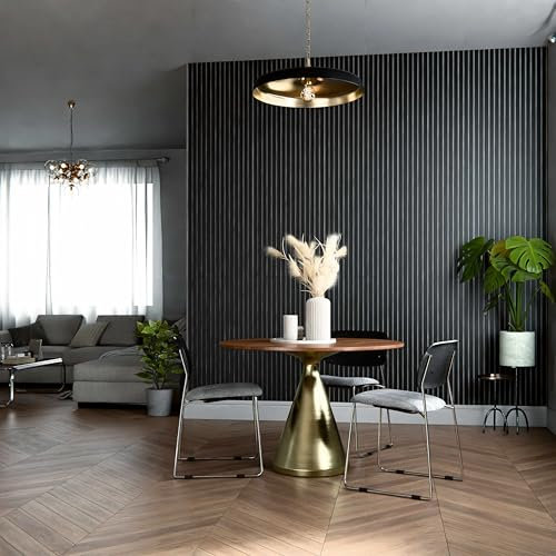 Mon Marché Déco Lot de 2 Panneaux Tasseaux Bois, Isolation Acoustique, Revêtement Mural Bois MDF, Décoration Murale Salon, TV, Chambre, Bureau - 240 x 60 cm Décor Noir Feutre Blanc - 2,88 m2