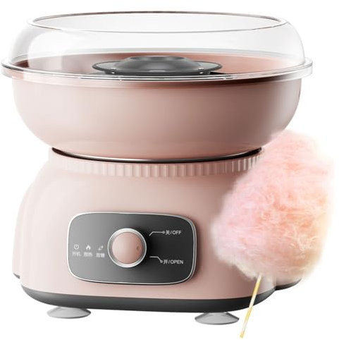 Máquina para hacer algodón de azúcar de 500 W, máquina comercial de algodón de azúcar con recipiente para prevención de salpicaduras, máquina eléctrica para hacer algodón azúcar regalo niños pink