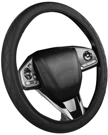 GCNWW Black Leather Steering Wheel Covers - Soft Microfiber, Anti-Slip, Breathable, Universal Size 37-38cm (14.5-15in), Comfortable & Durable, Stylish Car Interior Accessory