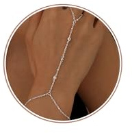 Dochais Pulseras Mujer, Cadena Mano Ajustable Oro 14K/Plateado, Brazalete Anillo-Dedo, Joyería Corporal Elegante Impermeable, Regalo