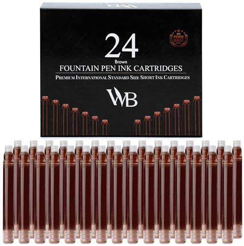 Wordsworth & Black Fountain Pen Ink Cartridge Refills, 24 Pack, Brown | Fits Most Pens, Short Size, Smooth Flow, Quick-Drying, Journaling Calligraphy, Generic Disposable, Vegan