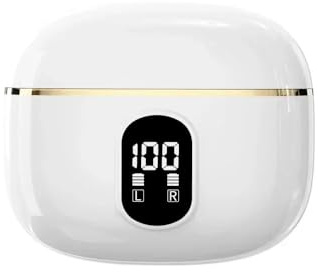YGMegadar Bluetooth 5.3 TWS Wireless Headphones with LED Display Stereo Headset Touch Control Earbuds Noise Reduction,White