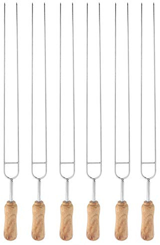 Hapivida 6 Pcs Brochetas para Asar, Brochetas de Doble Punta de Punta de Acero Inoxidable Kebab BBQ Brochetas Reutilizables Palitos de Brocheta de Metal Largo con Mango de Madera