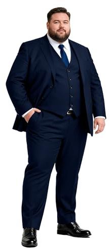 GATMSTZ Traje de hombre de 3 piezas, tallas grandes para hombres fuertes, corte regular, chaqueta, chaleco, pantalones, juego completo para bodas, bailes, ocasiones formales, azul marino, 50 Grande