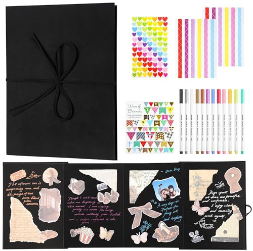 Extendable Photo Albums 66 Pages Accordion Style DIY Scrapbook 300GSM | Uncle Paul Thick Paper Stretchable Folding Notebook for Christmas Art & Memory Keeping (Black) DS01A4BK66