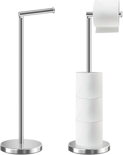 Portarrollos de Papel Higiénico de Pie de Acero Inoxidable, Porta Rollos de Papel Higiénico, Soporte para Papel Higiénico para Baño, Ideal para Rollos de Papel, 44x15cm (Plata)