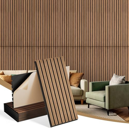 INMOZATA 8 Pack 3D Fluted Acoustic Wood Panels 11.8x23.6, Peel and Stick Wall Panels for Interior Wall Decor, Fireplace, Living Room, Bedroom, Office (Walnut)