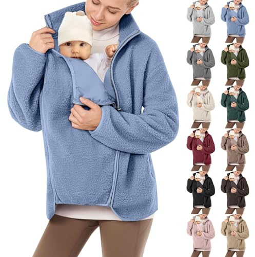 HUIFUAO 2-i-1 babybärare huvtröjor för mamma och baby dragkedja moderskapsjackor med kängurupåse vinter varm fleece graviditet rockar långärmad sweatshirts multifunktion amning ytterkläder, Z01 Kaffe