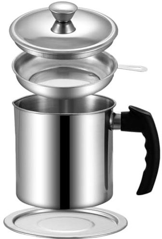 Luxshiny Colador de Aceite de Acero Inoxidable 304, Recipiente Grande para Grasa Filtro de Malla Fina, Bote Reutilizable para Aceite Usado en Cocina, Adecuado para Freír y Separar Grasa