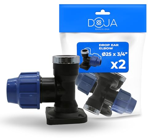 DOJA Barcelona Conector de Tubería de Polietileno - Pack 2-25x3/4 - Placa de Pared Roscada - Tubería PE, Fácil Montaje, Seguridad Contra Fugas, Robusto, Accesorio PP Adaptador Compresión MDPE