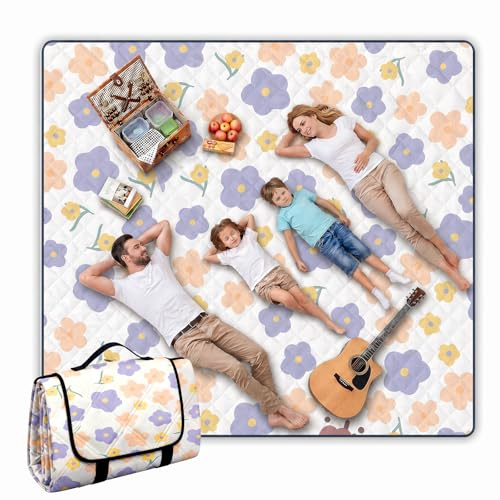 Picknickdecke Campingdecke, Picknickdecke Wasserdicht, mit Tragegriff, Tragbare Strandunterlage Outdoor Decke Picknickdecken für Park, Garten, Strand, Wandern, Reisen, 200 x 200cm, Hibiskusblüte