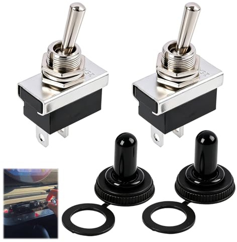 2 Piezas 12V 25A Interruptores de Palanca de Metal, Interruptor de Palanca 2 Pin ON/OFF, SPDT Interruptor Basculante Impermeable, 2 Pin Interruptor Basculante Impermeable, Con Cubierta de Goma