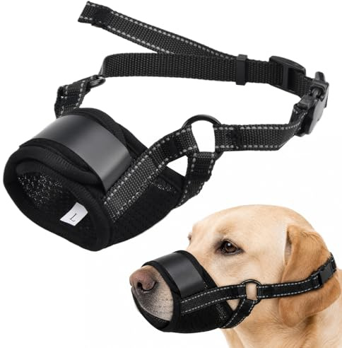 Black Adjustable Black Cotton Dog Muzzle for Medium Dogs