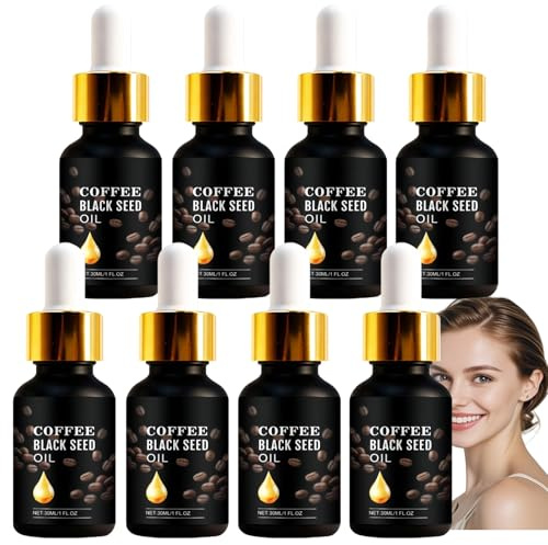 Ekologisk svart kumminolja från kallpressat kaffe för ansikte och kropp – anti-celluliter massageolja, minskar svullnad och mörka ringar, stramar huden – 100 % ren och naturlig (8 st)