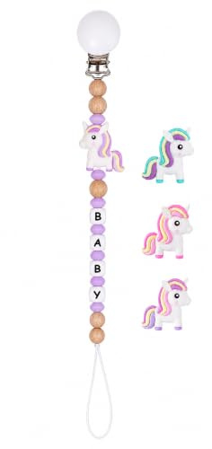 Baby nappkedja klämma, nappkedja 3D djur pärla nappband flickor och pojkar, klämmor för haklapp, triangulär halsduk, napp/barnvagn/babybär/bilstol, baby gåva (enhörning)