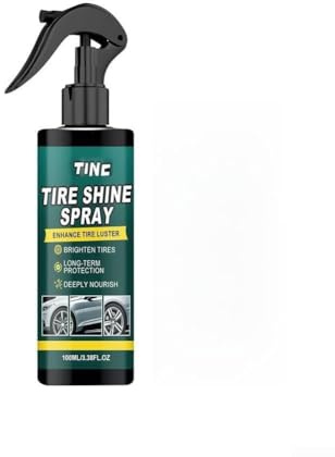 Spray de brillance pour pneus de voiture - Noir profond - Rénovateur d'aspect mouillé - Formule non grasse avec protection UV - Avec éponge applicateur et gants - Flacon de 100 ml