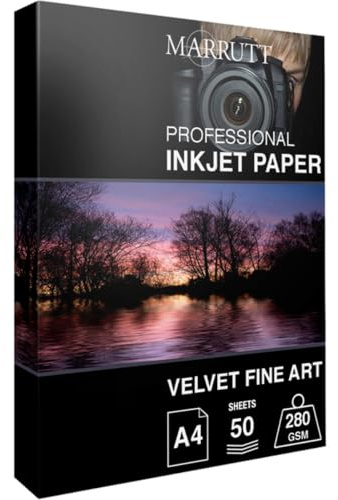 Marrutt 280gsm Velvet Fine Art Inkjet Photo Paper - A4 50 Sheets | Velvet Finish, Fine Art, Inkjet Compatible, 280gsm Weight