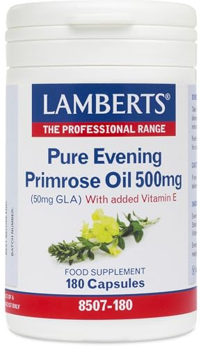 Lamberts Pure Evening Primrose Oil 500mg – Natural GLA Source with Vitamin E – Easy-Swallow Capsules – 180 Softgels – Omega 6 Supplement