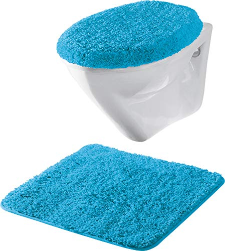 Erwin Müller Hänge-WC-Set 2-TLG. Rhodos Uni, WC-Vorlage, WC-Deckelbezug rutschhemmend türkis Größe - ultraweich, extrem saugfähig, flusenarm