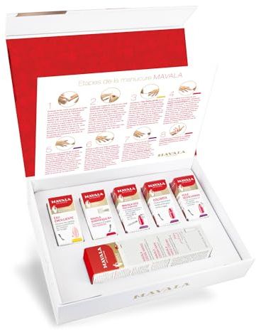 Mavala - Kit Découverte Manucure - Eau Émolliente 5ml, Durcisseur d'Ongles 2ml, Base Protectrice 5ml, Fixateur 5ml, Huile Sèche-Vernis 5ml, Crème Mains 30ml