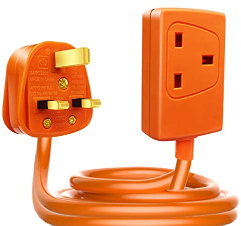 EXTRASTAR 1 Way Gang Single Socket Mains Power Extension Lead 13A Fused UK 3Pin Plug - 10 Metre Cable, Orange