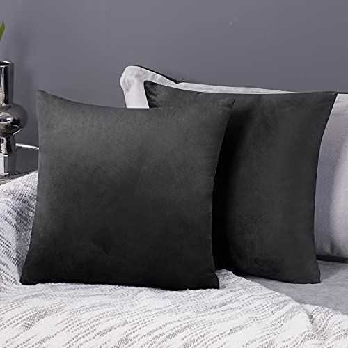 Deconovo Set of 2 Crushed Velvet Cushion Covers 50cm x 50cm 20x20 Inches Throw Pillowcases Square Pillow Covers for Bed with Invisible Zipper Dark Grey