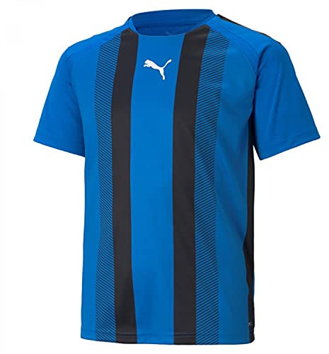 PUMA Unisex Kinder Teamliga Striped Jersey Jr Shirt, Electric Blue Lemonade-puma Black-puma White, 164 EU