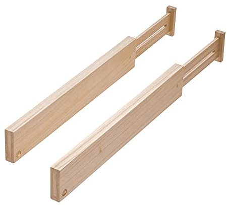 iDesign lot de 2 séparateur tiroirs pour la cuisine, organisateur tiroir réglable en bois de paulownia, diviseur de tiroir pour couverts et ustensiles de cuisine, beige