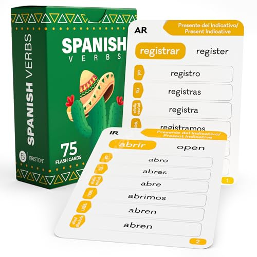 Spanish Verb Conjugation Flash Cards (150 Verbs 75 Cards) Educational Language Learning Resource for Memory & Sight Words – Fun Game Play - Kids, Grade School, Classroom or Homeschool