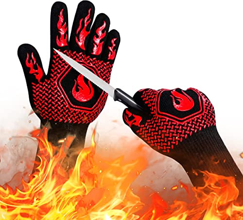 Guantes ignífugos para barbacoa, resistentes a los cortes de la parrilla, guantes resistentes al calor de 800.0 °C, guantes de horno de silicona antideslizantes, guantes de cocina seguros para cocina,